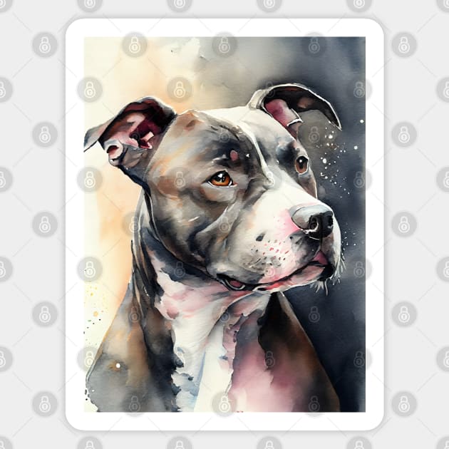 Watercolor Grey and White Pit Bull Terrier Magnet by designs4days